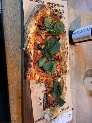 Ate a slice before I took a picture but here is the vegan pizza🤣  at Pizzatopia in Krakow