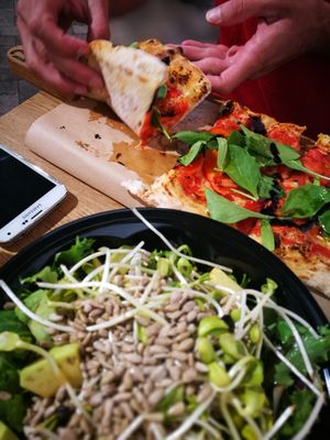 Pizza and salad at Pizzatopia in Krakow