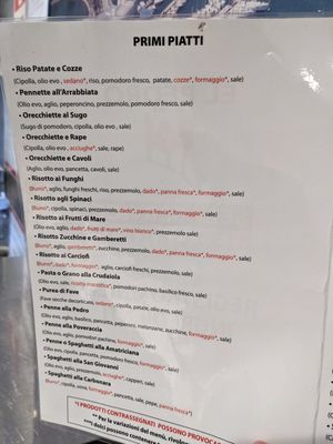 Menu with ingredients (only subset available) at El Pedro in Bari