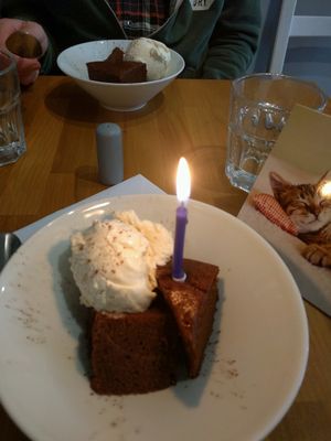 Birthday brownie! at Potato Tomato - The Eatery in Whitstable