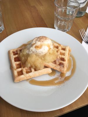 Vegan waffles with apple at Potato Tomato - The Eatery in Whitstable