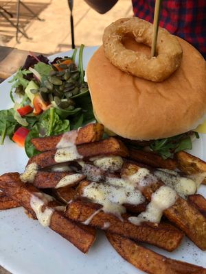 Amazing Texas burger and fries  at Potato Tomato - The Eatery in Whitstable