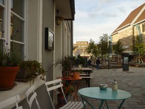 outdoor seating - nicely decorated at Haus Zauberflöte in Offenburg