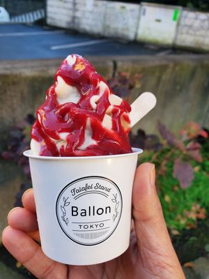 Icecream with raspberry topping at Ballon in Tokyo