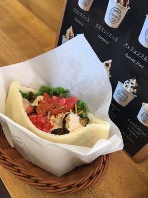 Falafel sandwich and soft serve! at Ballon in Tokyo