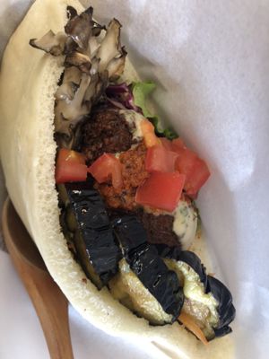 Lunch set with falafel sandwich, tomato soup and drink ¥1200  at Ballon in Tokyo