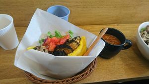Large falafel sandwich set with special turmeric bread and extra harissa! at Ballon in Tokyo