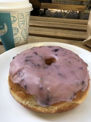 Lavender glazed vegan donut at Donut Shop in Prague