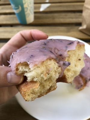 Inside view of lavender glazed at Donut Shop in Prague