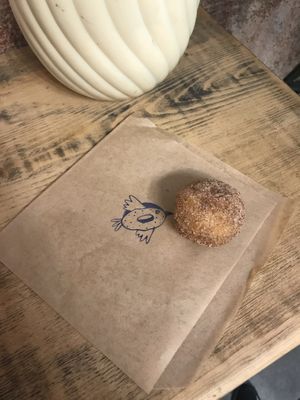 Vegan cinnamon ball at Donut Shop in Prague