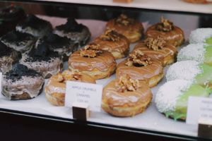 The left is one of my favorites 🍫🍋 at Donut Shop in Prague