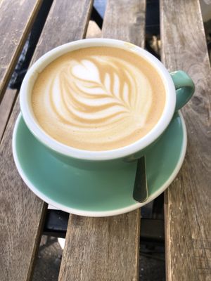 Vegan Almond Milk Latte at Donut Shop in Prague