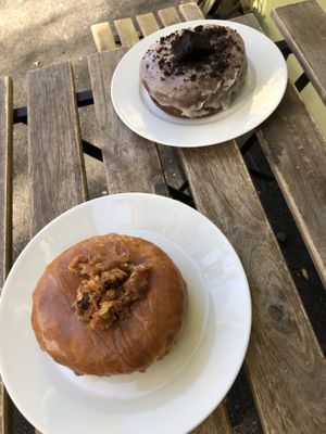 Choc cake and apple donuts  at Donut Shop in Prague