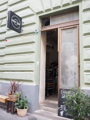 Big location with seatings outdoor and indoor at Donut Shop in Prague