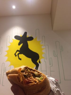 Best burrito ever, in my opinion better than in chipotle! Bean Vegan burrito grande with veggies, guacamole, pinto beans and rice.  at Burrito Loco - Stefanikova in Prague