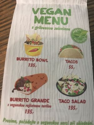 Vegan menu! All customizable  at Burrito Loco - Stefanikova in Prague