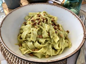 Pasta with vegan pesto  at Cal Reiet's Table in Mallorca