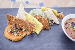 Gluten-Free Crackers with Roasted Red Pepper Hummus at Cal Reiet's Table in Mallorca