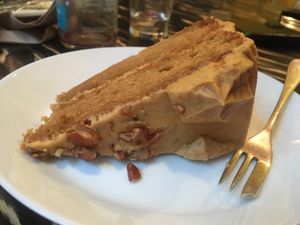 Coffee and pecan cake  at Fat Rabbit in Oswestry