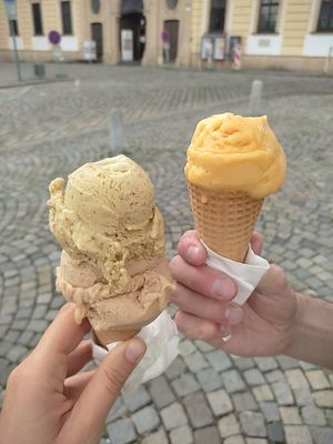 Hazelnut and iranian pistaccio (left), mango (right) at Božský Kopeček - Moravské Náměstí in Brno