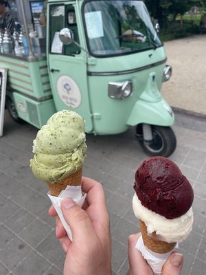 Matcha and cucumber/lemon and lavender/blueberry and lemon zest flavours at Božský Kopeček - Moravské Náměstí in Brno