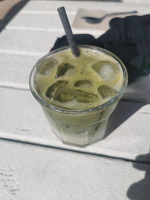Iced matcha latte at Nalu Bowls in Ericeira