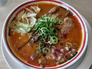 Spicy ramen with soy charsiu at Kyushu Jangara Ramen - Harajuku in Tokyo