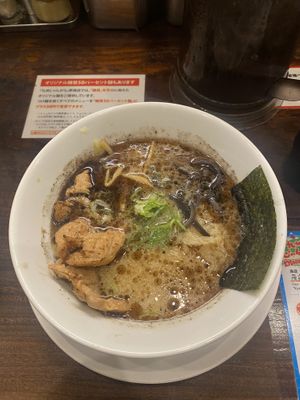 Garlic ramen with soy meat  at Kyushu Jangara Ramen - Harajuku in Tokyo