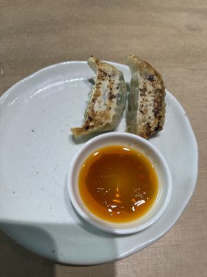 What’s left of the gyoza  at Kyushu Jangara Ramen - Harajuku in Tokyo