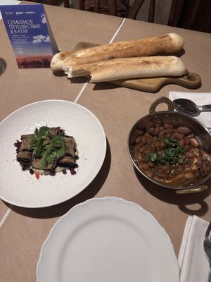 Many vegan dishes, and it’s delicious!   at Daredzhani in Almaty