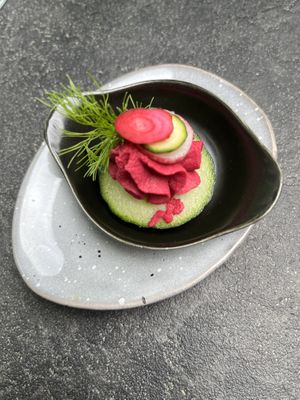 Concombre et mousse de betterave   at Annadata in Saint-malo