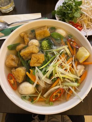 I had the veggie pho and it was 10/10 - I could not recommend it more. The serving size is massive and so filling, and very much worth the price of €16  at Pho Kim  in Dublin