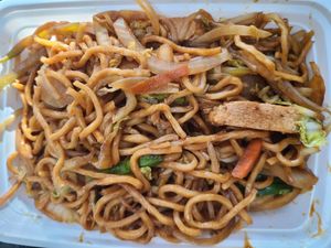 Vegetarian chicken lo mein at Golden Palace in Watertown