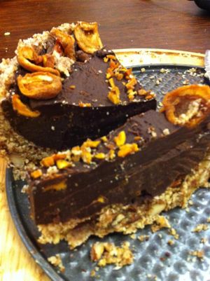 raw chocolate, apricot, and almond torte at Melbourne University Food Co-op in Parkville