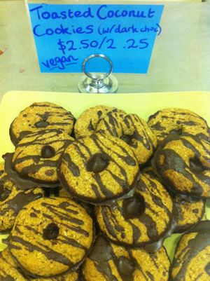 toasted coconut + chocolate cookies at Melbourne University Food Co-op in Parkville