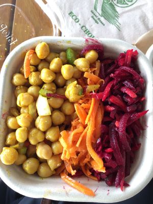 Chickpeas, Moroccan barrots, beats with pomegranate seeds  at Sustain Vegetarian Takeaways in Rotorua