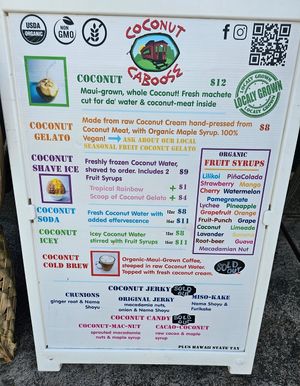 Menu at Coconut Caboose in Paia