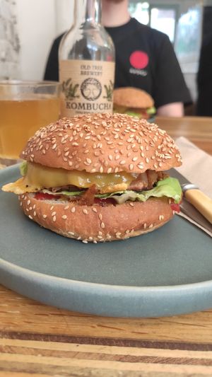 five spices burger at Bun + Bean in Lewes