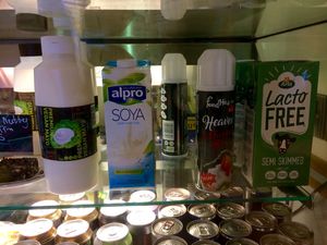 Display fridge. I can't believe they had whipped cream as I've never had it! at Beach House Cafe in Great Yarmouth