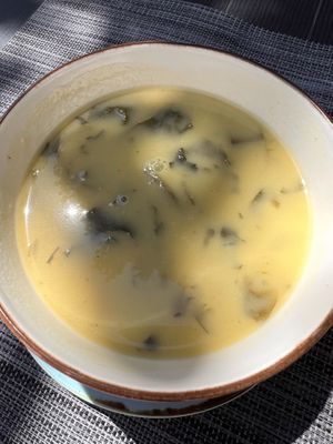 Vegan spinach Creme Soup  at Organic Caffe in Estoril