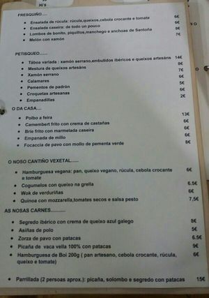 Menú at Tapas e Vinos in Tui