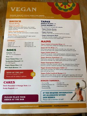 Vegan menu at Lounges - Curio Lounge in Stroud