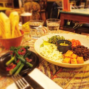 Mexican superbowl with side of broccoli + chilli + garlic  at Lounges - Curio Lounge in Stroud