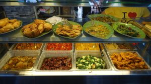 buffet spread for economic rice at Dragon Gate Vegetarian in Central Singapore