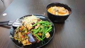 Laksa and beehoon (with Vege selections) at Dragon Gate Vegetarian in Central Singapore
