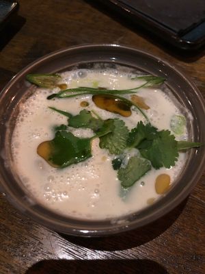 Green curry w coconut milk, rice noodle and mushroom  at The Basement on Market St in Newcastle