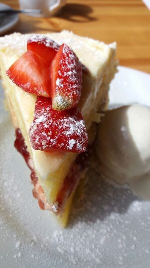 vegan victoria sponge with vanilla ice cream  at Vegan All Sorts in Saltaire