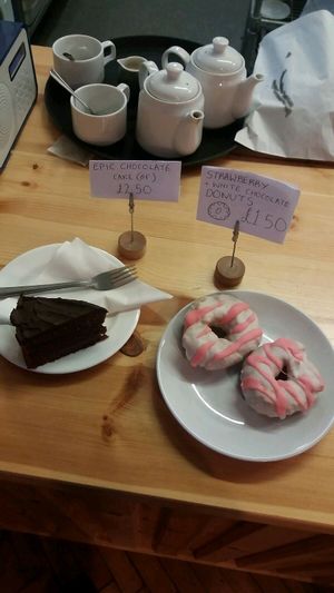 cake and donuts! homemade by stacey! at Vegan All Sorts in Saltaire