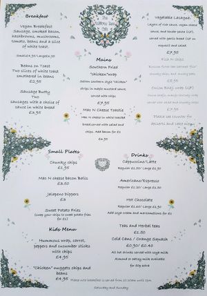 Menu as of April 2018 at Vegan All Sorts in Saltaire