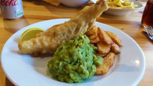 Fish n Chips made with banana blossom at Vegan All Sorts in Saltaire